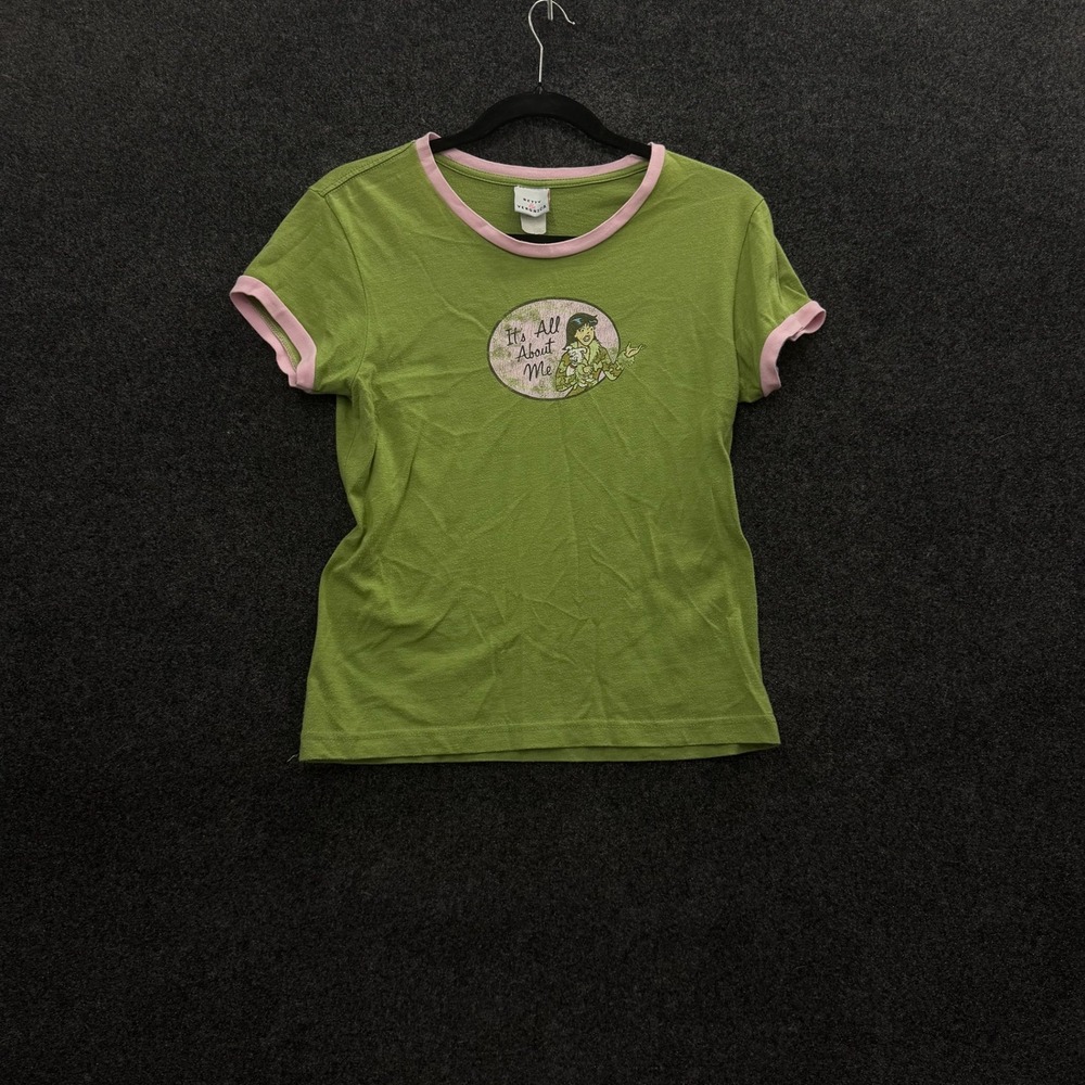 Vintage Betty & Veronica Archie Comics Ringer Baby Tee Green Pink Y2K 2004 Large